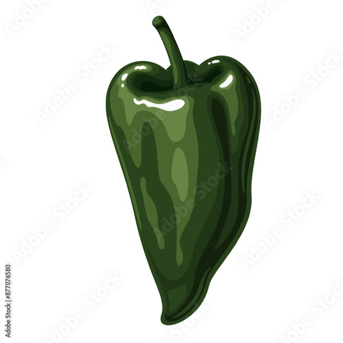 Green Poblano pepper, cartoon spice and vegetable. Small whole mild chili pepper and fresh vegetarian food ingredient with medium spicy taste, cartoon natural healthy plant vector illustration