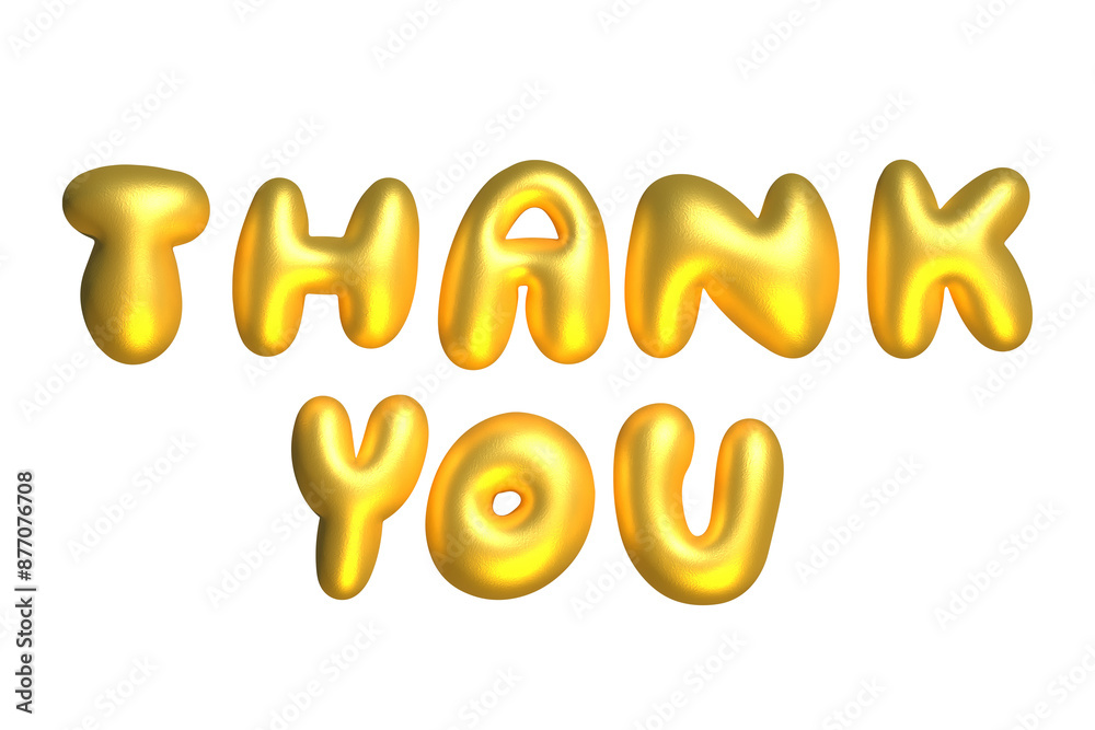 3d Gold Foil Thank you isolated on a white background. 3d rendered cute