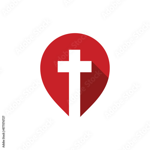 Cross Church Location Pointer Map logo vector design template