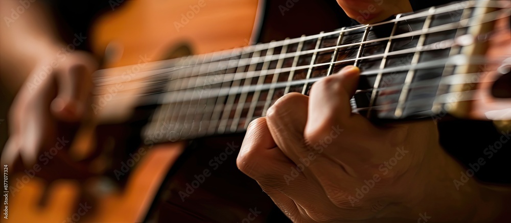 Fototapeta premium Close-up of playing an acoustic guitar with copy space image.