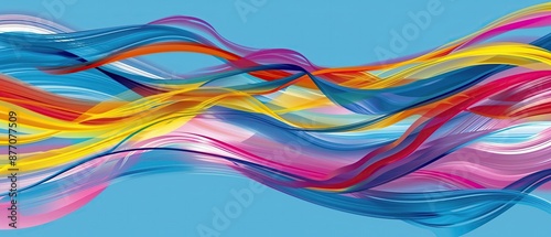colofull waves lines vector, plain blue background, wallpaper