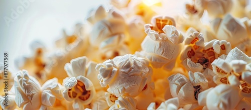 Close-up shot of popcorn with a shallow depth of field, ideal for copy space image. photo