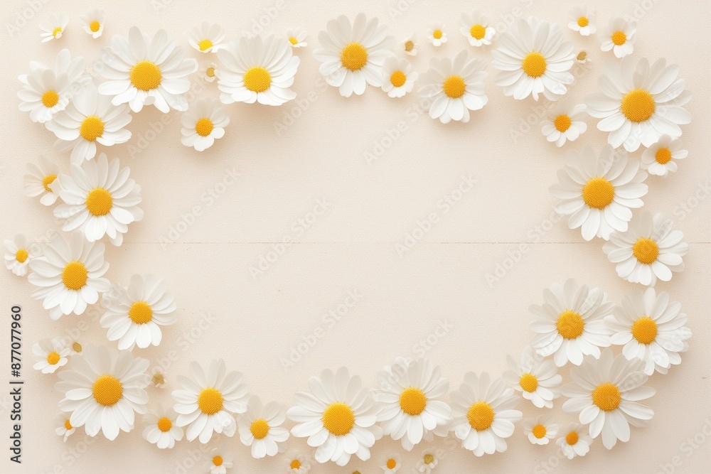 Rectangle white flower frame on light brown wood from top view Rectangle white flower frame on light brown wood from top view
