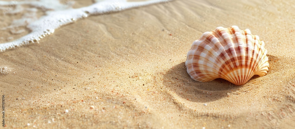 Seashell on the sandy shore with copy space image available. Seashell on the sandy shore with copy space image available.