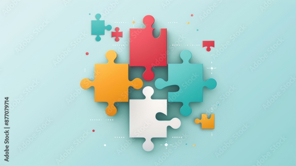 Fototapeta premium Problem-solving, puzzle pieces fitting together, flat design illustration