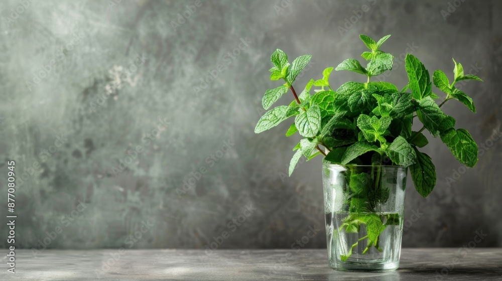 Fresh mint in a vase with minimalist background , Fresh mint in a vase with minimalist background ,