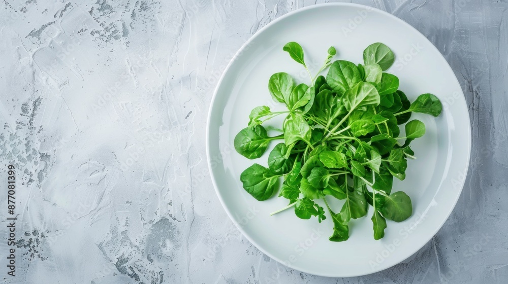 Fresh sorrel on a white plate with minimalist background , Fresh sorrel on a white plate with minimalist background ,