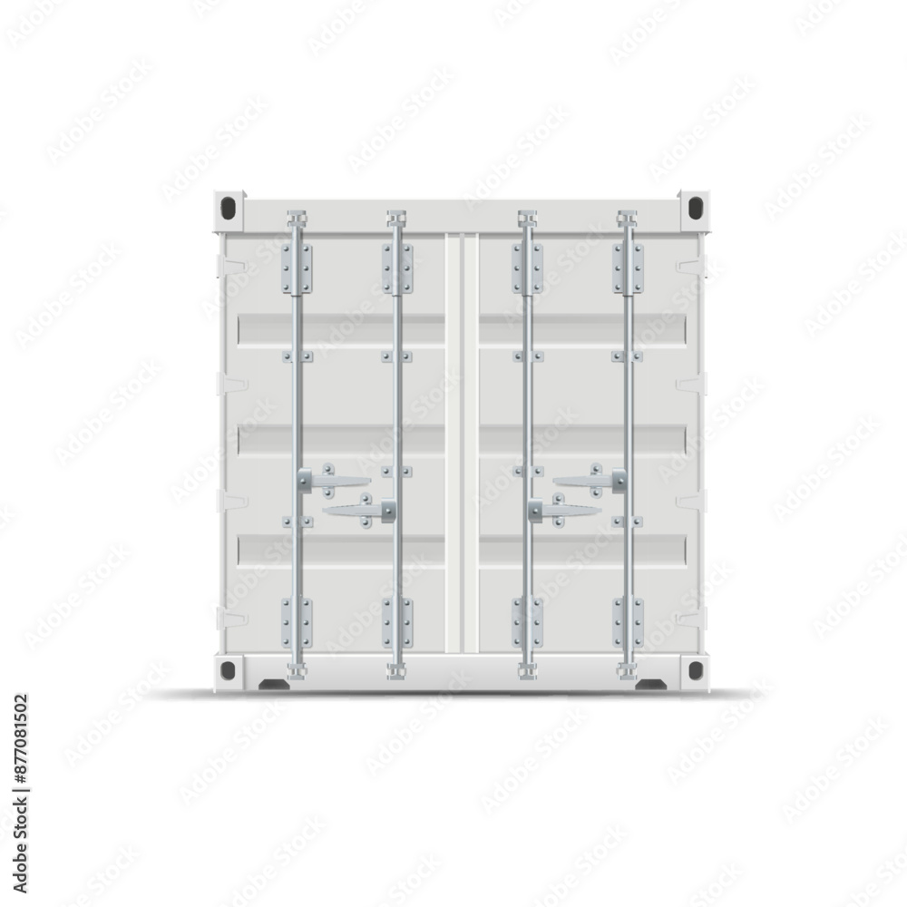 Fotografie Cargo ship container vector mockup back view, white transportation freight stora