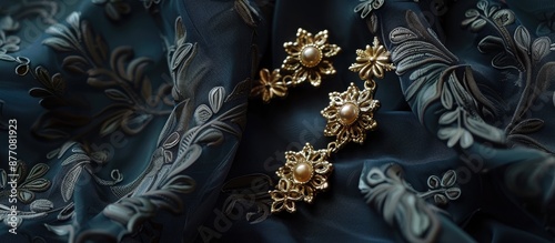 Elegant earrings jewelry displayed on a black backdrop with ample copy space image available. photo