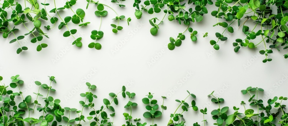 White background featuring a micro green pattern with copy space image included. White background featuring a micro green pattern with copy space image included.