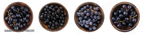 Grapes wooden bowl, isolated, PNG set