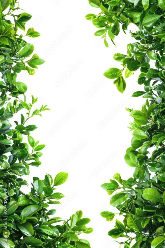 A simple frame made of green leaves on a white background A simple frame made of green leaves on a white background