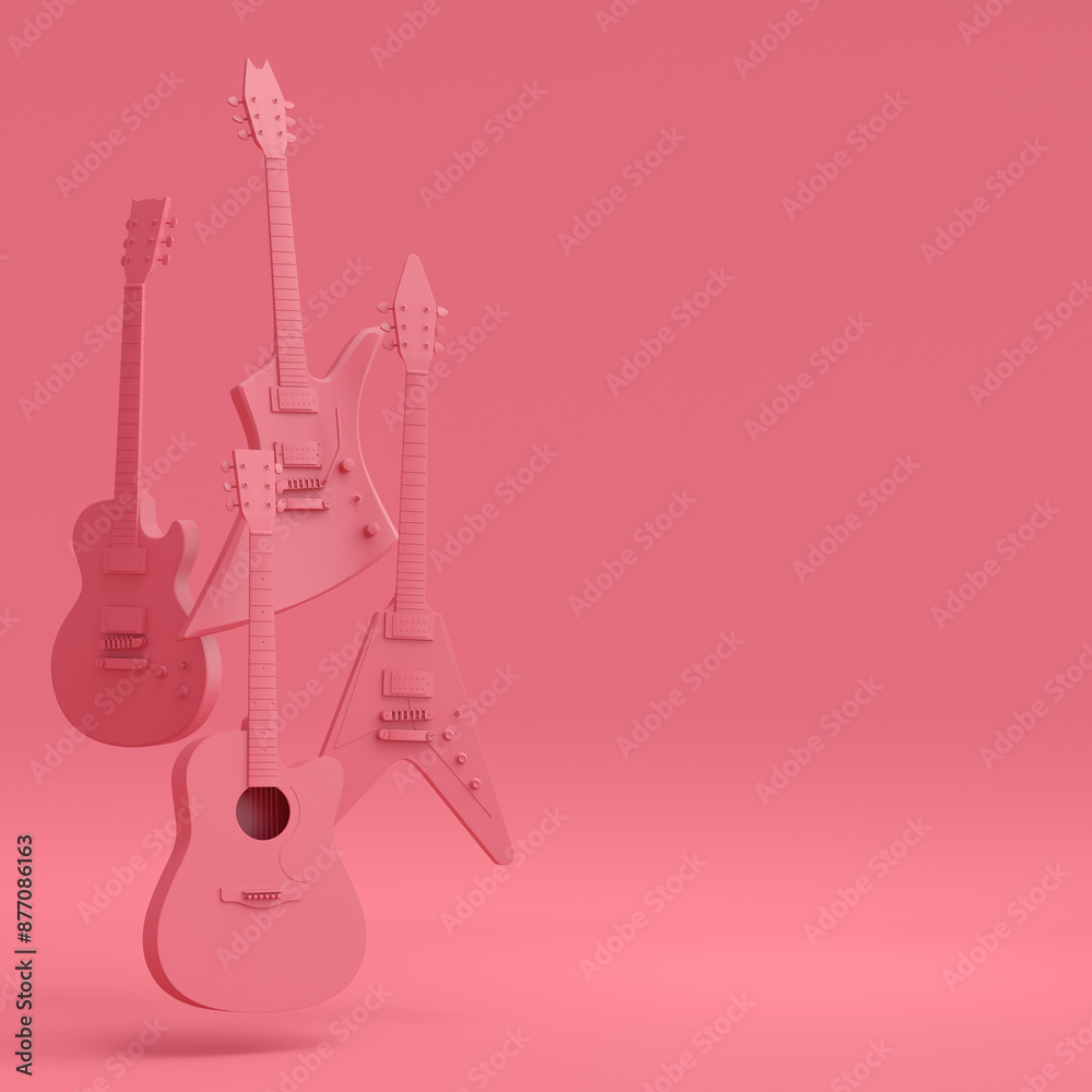 Set of electric acoustic guitars isolated on monochrome background. Set of electric acoustic guitars isolated on monochrome background.