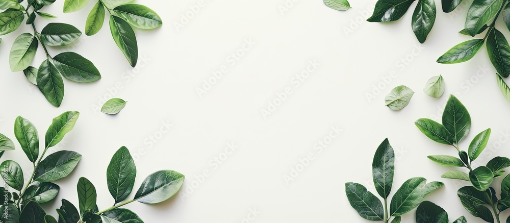 A white backdrop showcasing vibrant green leaves for a copy space image. A white backdrop showcasing vibrant green leaves for a copy space image.