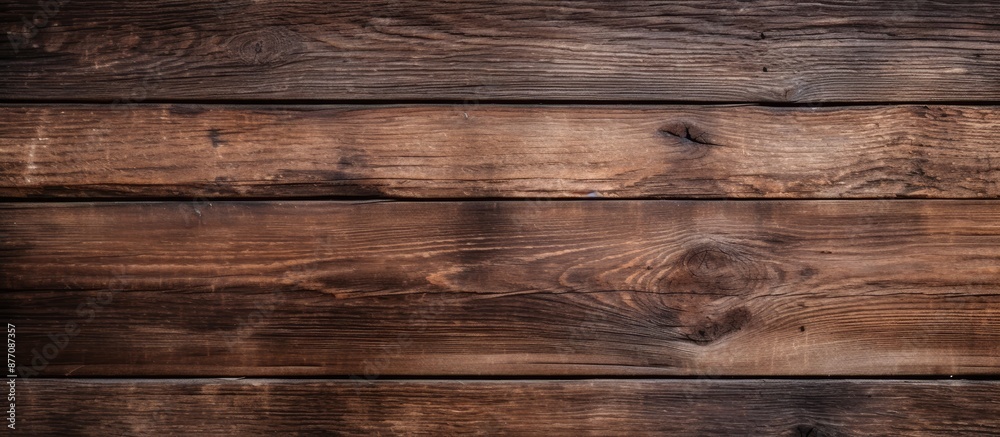 Naklejka premium A weathered, brown wooden texture creating a rustic wood background with copy space image.