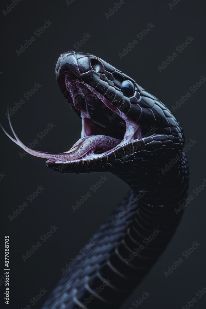 Naklejka premium A black snake with its mouth opened widely