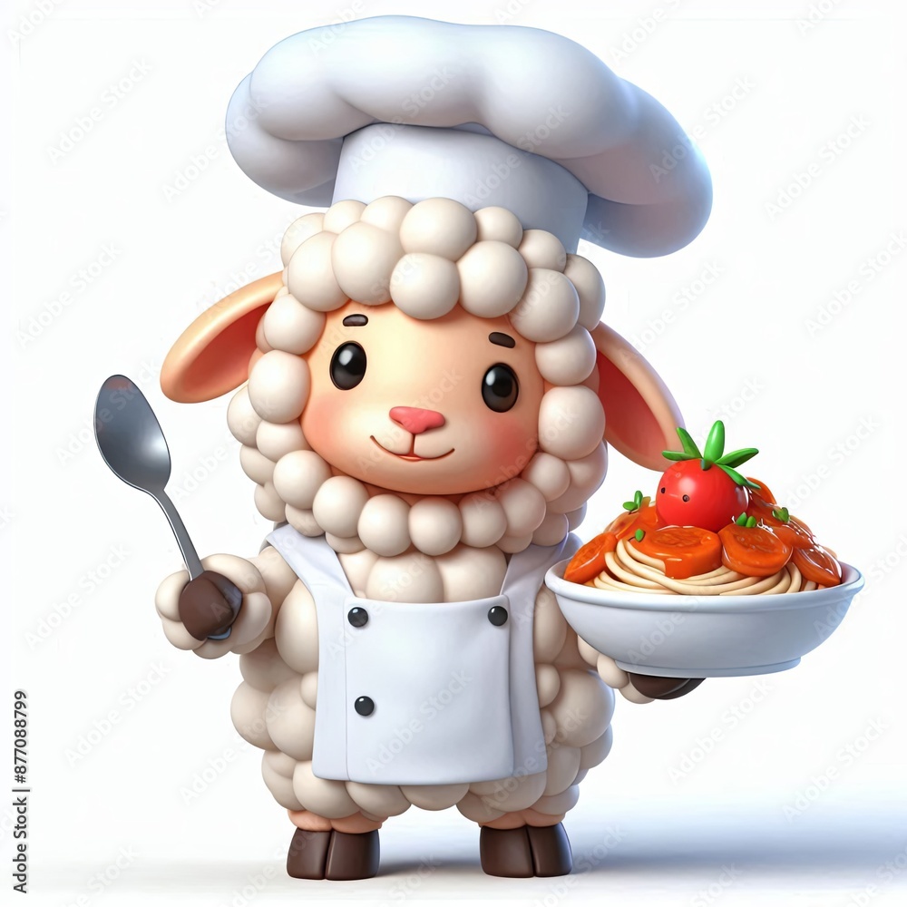 Cute Sheep Chef Serving Food Cartoon 3D Generative AI Cute Sheep Chef Serving Food Cartoon 3D Generative AI