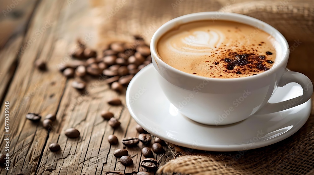 mug of latte or cappuccino coffee on wooden table or background mug of latte or cappuccino coffee on wooden table or background