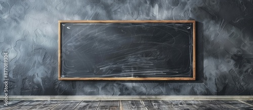 Chalkboard against gray wall with ample copy space image. photo