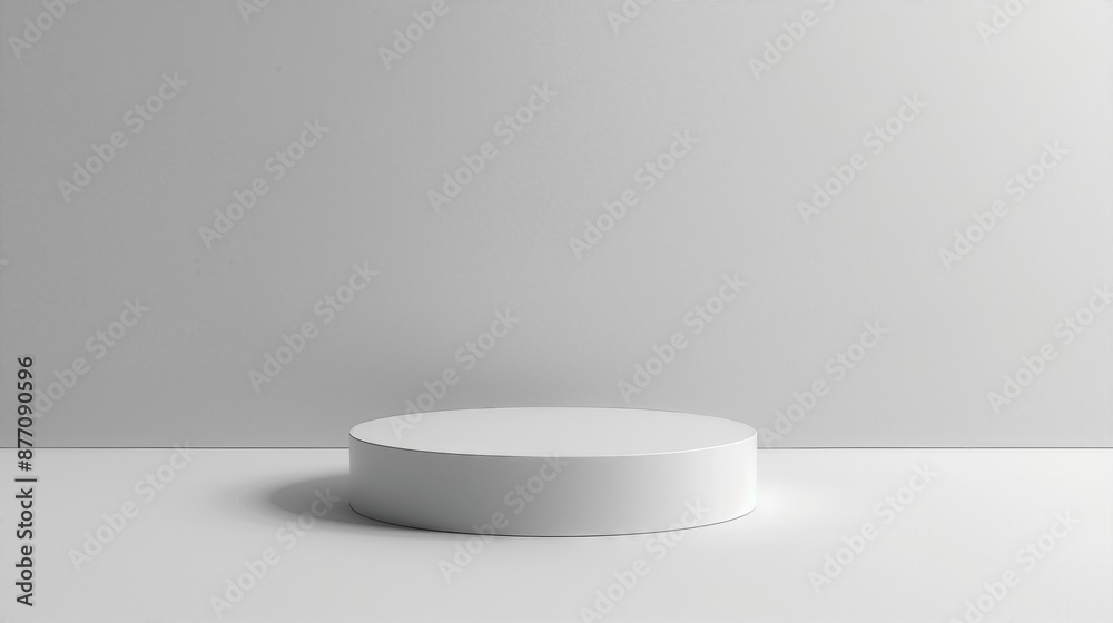 Minimalist white cylindrical podium on plain background, perfect for product showcase or mockups in a modern, clean studio setting. Minimalist white cylindrical podium on plain background, perfect for product showcase or mockups in a modern, clean studio setting.