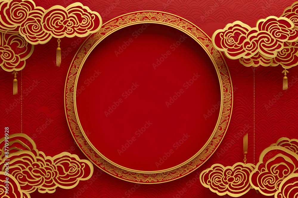 Traditional Chinese Circular Frame on Red Background Traditional Chinese Circular Frame on Red Background