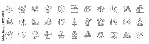 Consulting business, Strong arm and Ethics line icons. Pack of Wash hands, Team work, Donation money icon. Fraud, Employees talk, Conversation messages pictogram. Oculist doctor. Line icons. Vector