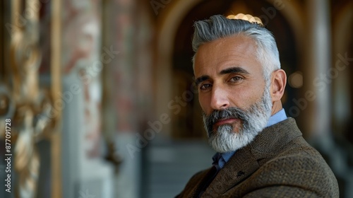 a man with a beard and a suit jacket