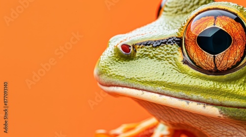  A frog's eye on orange background, with black center dot