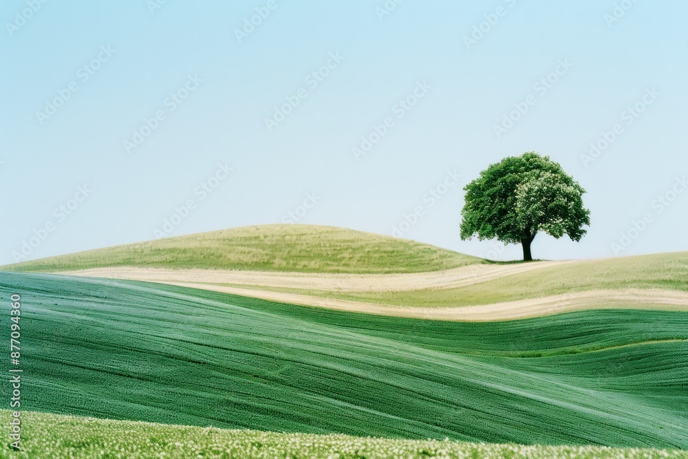 Obraz premium rolling hills best-seller landscape with a tree under a clear sky bright summer day