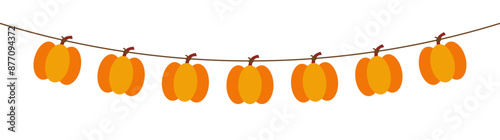 Flags with motifs of pumpkins, mushrooms, acorns, and, maple leaves for autumn decoration on transparent background. Flag decoration for thanksgiving day.