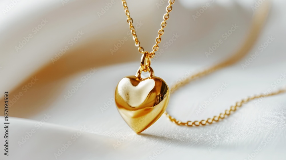 elegant gold heart pendant necklace best-seller on delicate chain displayed on soft white fabric elegant gold heart pendant necklace best-seller on delicate chain displayed on soft white fabric