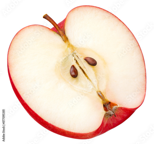 Apple half isolated png. Red apple half on transparent background. PNG format. Red apple slice with no background. Top view. Full depth of field. photo