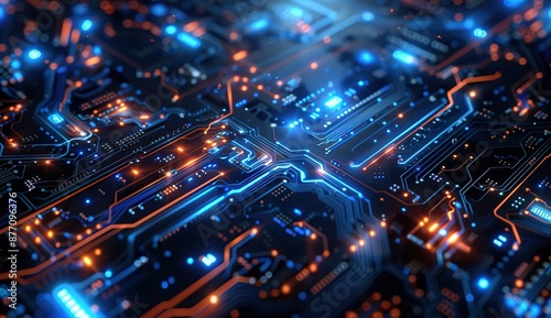 Wallpaper Mural Abstract Circuit Board with Glowing Lines Torontodigital.ca