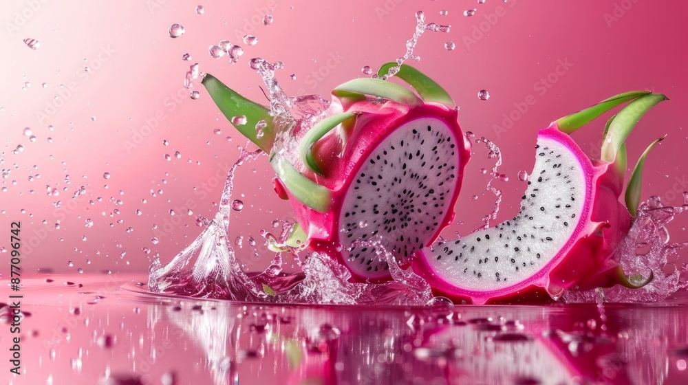 Dragon Fruit Splashing in Pink Water Dragon Fruit Splashing in Pink Water