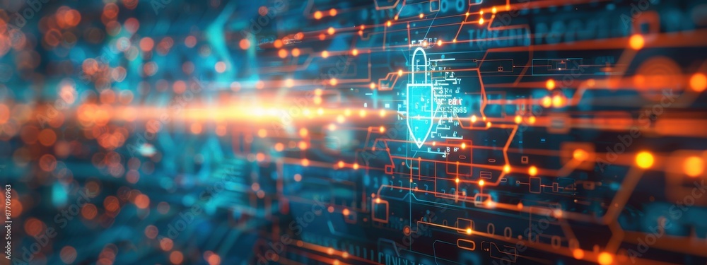 Obraz premium Secure data transfer, holographic encryption keys, futuristic technology, dark background