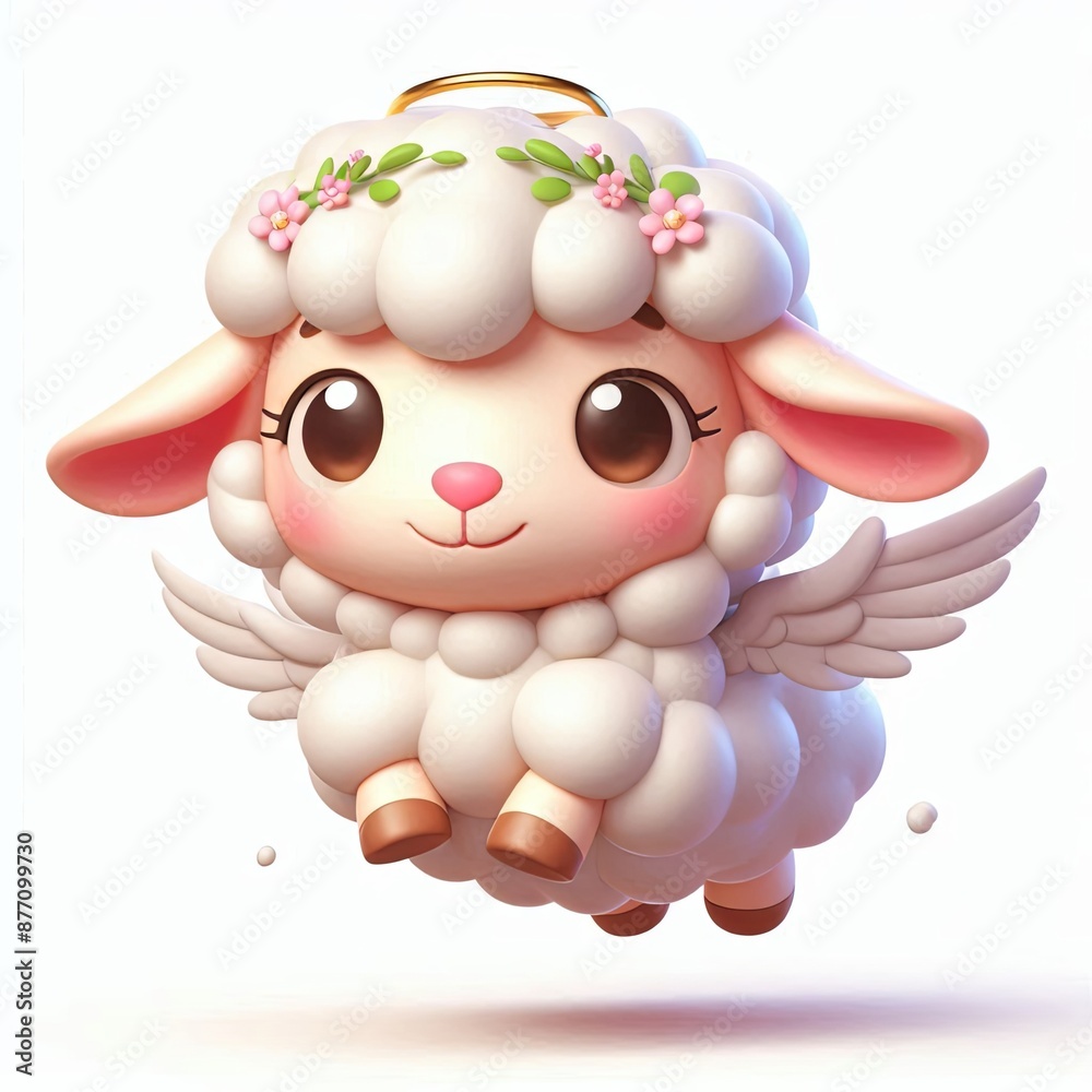 Cute Sheep Angel Flying Cartoon 3d Generative aI Cute Sheep Angel Flying Cartoon 3d Generative aI