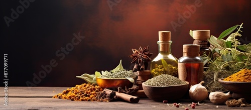 Obraz na płótnie Ayurvedic medicine theme displayed in a close-up copy space image. w salonie