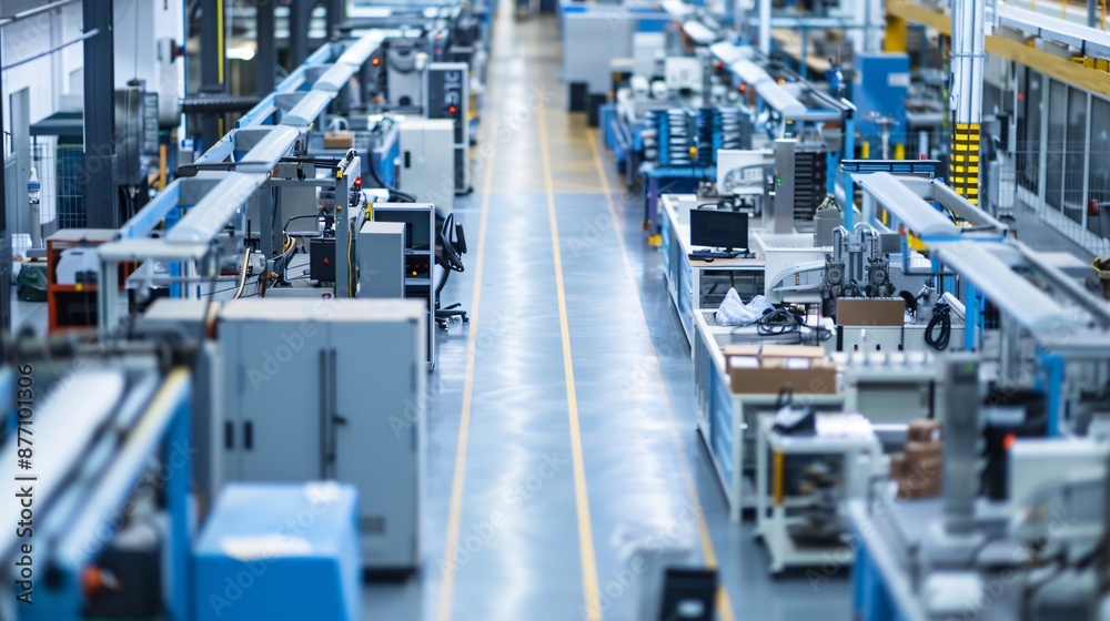 A tidy, organized production floor with minimal clutter and efficient workflow A tidy, organized production floor with minimal clutter and efficient workflow