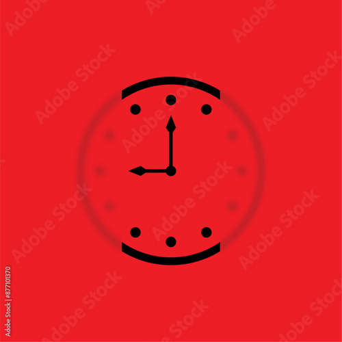 Blurred analog clock on red background. partially blurred wall clock