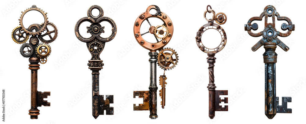 Steampunk key, Isolated, PNG set Steampunk key, Isolated, PNG set