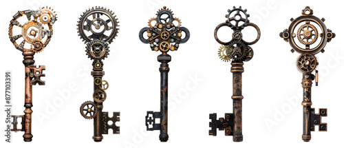 Steampunk key, Isolated, PNG set