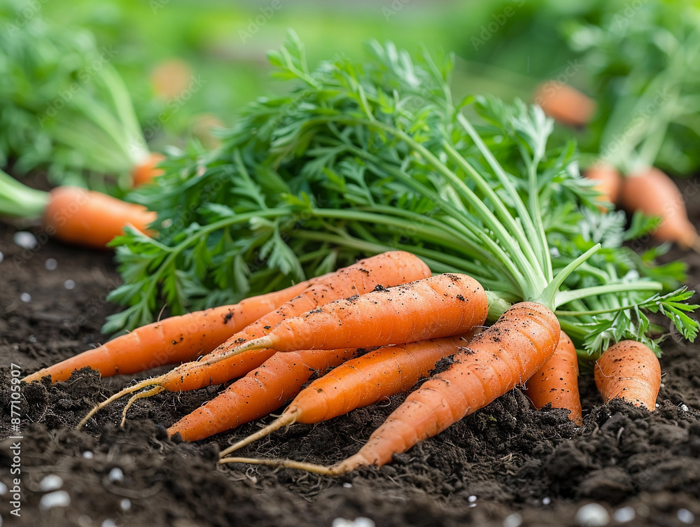 Freshly Harvested Carrots in a Garden Bed Freshly Harvested Carrots in a Garden Bed