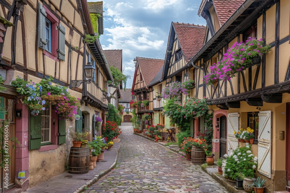 Charming Cobblestone Street in a European Village Charming Cobblestone Street in a European Village