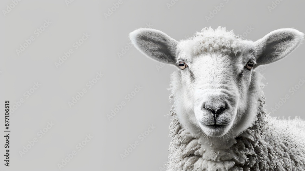 A close-up of a sheep's face against a gray background A close-up of a sheep's face against a gray background