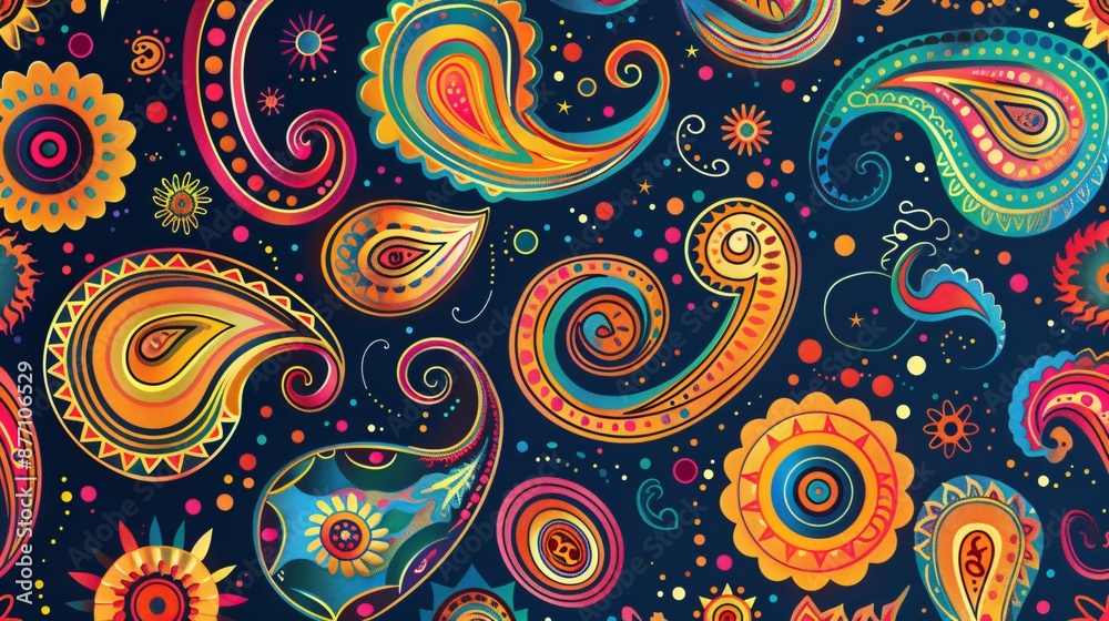 Vibrant, simple paisley patterns creating a minimalist background Vibrant, simple paisley patterns creating a minimalist background