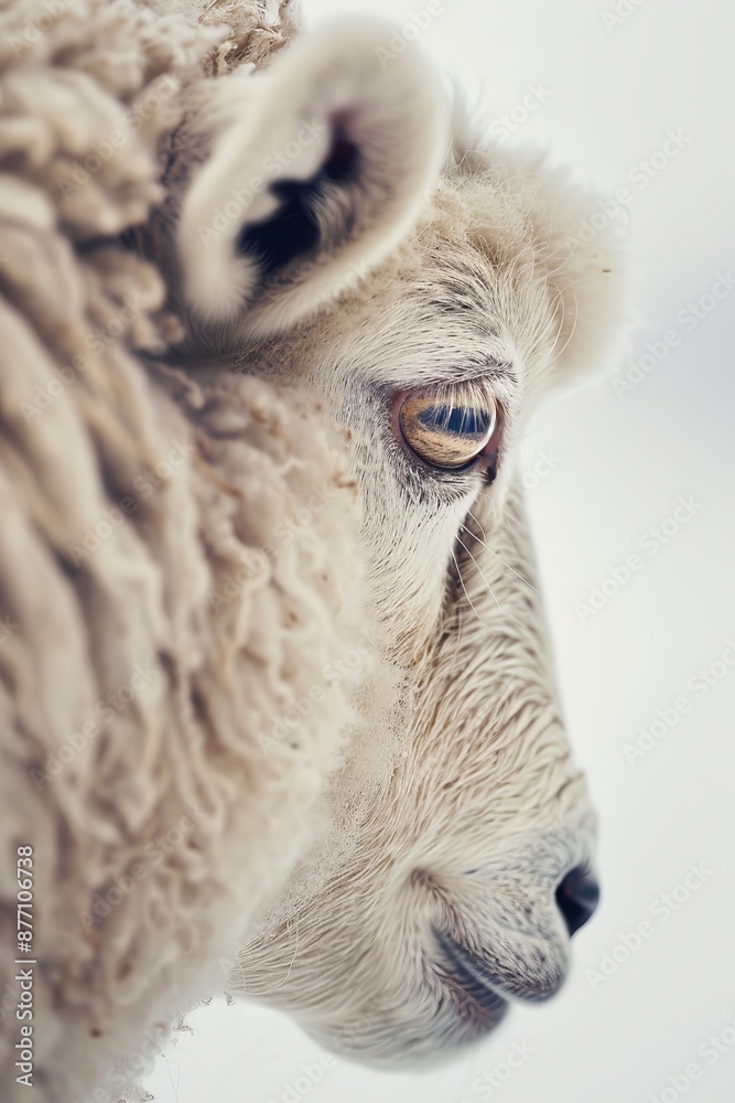 A tight shot of a sheep's head with a hazy sky behind A tight shot of a sheep's head with a hazy sky behind