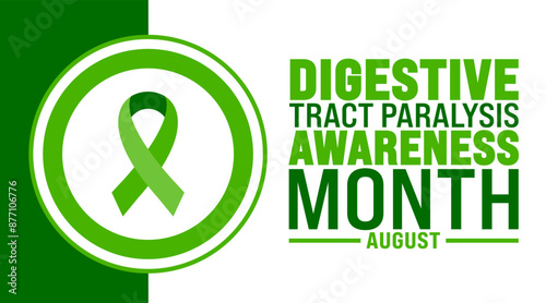 Digestive Tract Paralysis Awareness Month is observed every year in August. Holiday concept. Template for background, banner, card, poster, placard, design template with unique shapes.