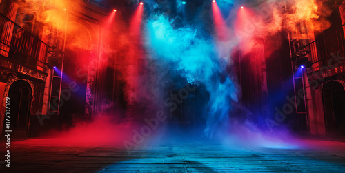 Empty stage with smoke and a spotlight