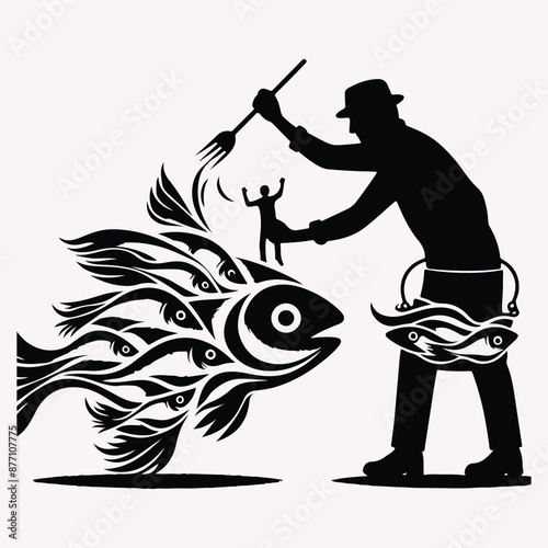 Beautiful Fisherman vector silhouette Set of silhouette with white background 