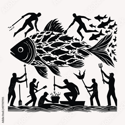 Beautiful Fisherman vector silhouette Set of silhouette with white background 